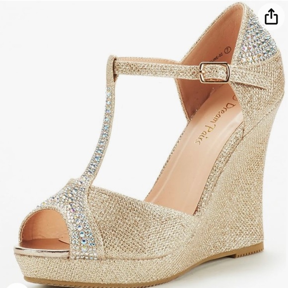 DREAM PAIRS Women's Gold Glitter Platform Wedge Sandals Peep Toe Wedge 9.5 - Picture 5 of 5